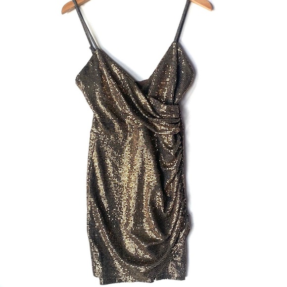 (A2) NEW Cosmopolitan x Dress The Population XOXO Gold Metallic Dress, Sz S,NWOT - Picture 6 of 13
